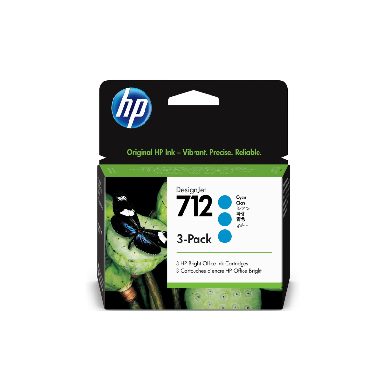 Tinta HP 3ED77A (712A) 3-Pack Cyan